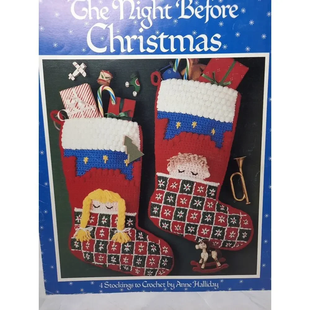 1989 Leisure Arts Crochet Leaflet The Night Before Christmas 4 Stockings